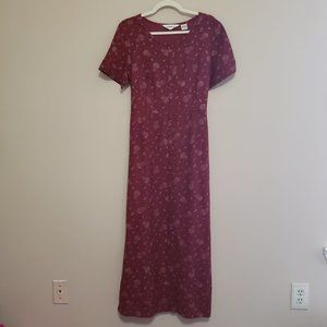 SOLD Eddie Bauer Dress Full Button Front Maxi Floral Burgundy Sz Large